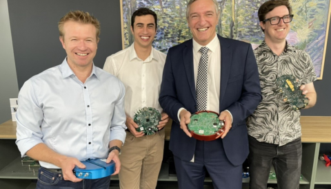 L-R Prof Daniel Shaddock, James Stuchbery, Prof KM Schulte, Ben Nizette